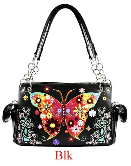 Colorful Floral Butterfly Handbag - Black image