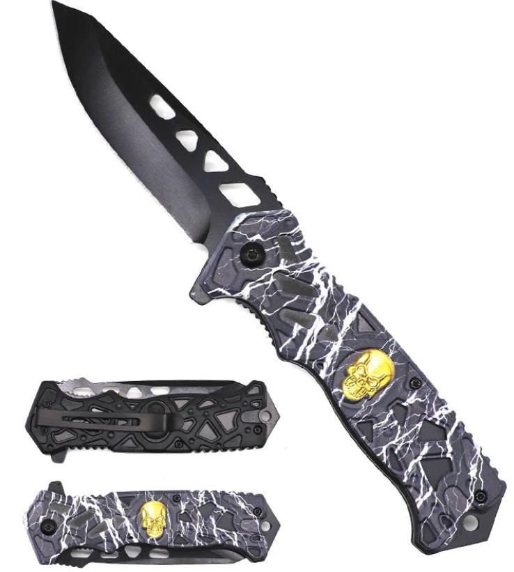 Spring Assisted Knife - Black Lightning Skull image
