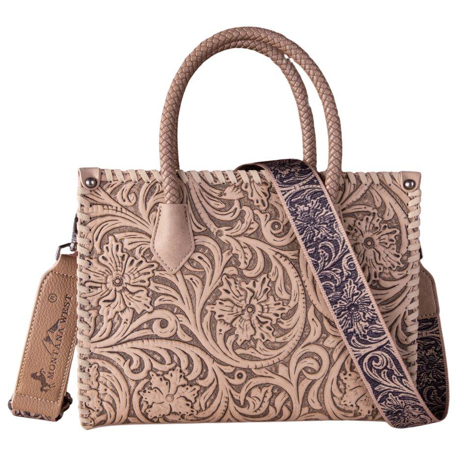 Wholesale Montana West Embossed Floral Tote/Crossbody - Tan image