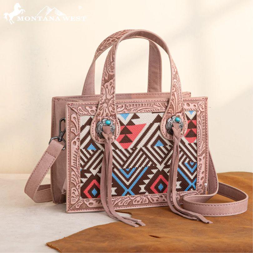 Montana West Aztec Tapestry Mini Tote & Crossbody Bag - Pink image