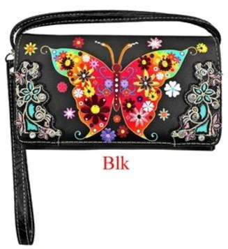 Floral Butterfly Wallet Purse - Black image