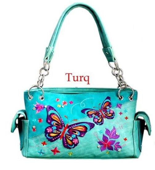 Butterflies & Flowers Western Satchel - Turquoise image