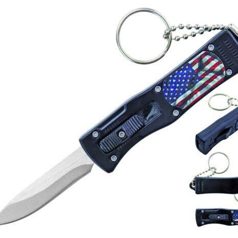5.25'' Mini OTF Knife With Keychain - Black USA Flag image