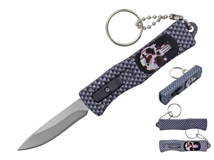5.25'' Mini OTF Knife With Keychain - Checkerboard Punisher Skull image