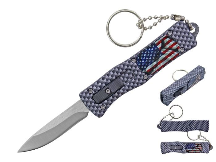 5.25'' Mini OTF Knife With Keychain - USA Flag Punisher Skull image
