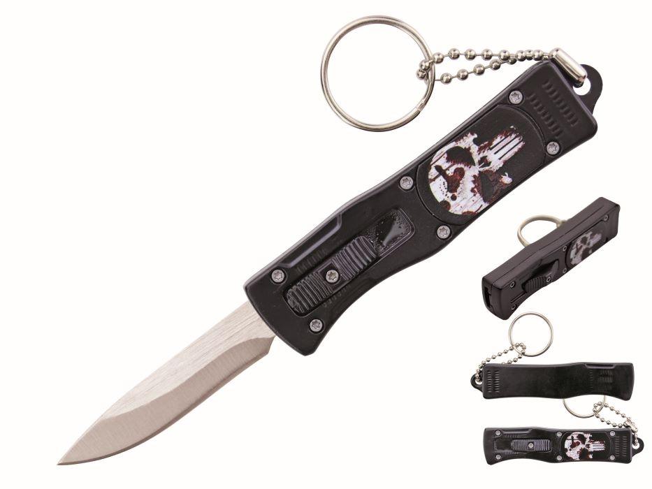 5.25'' Mini OTF Knife With Keychain - Black Punisher Skull image