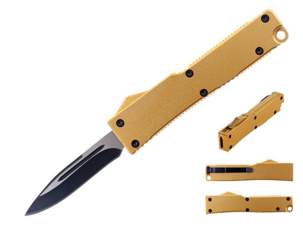 5.25" Anodized Aluminum Handle Mini OTF w/ Pocket Clip - GOLD image