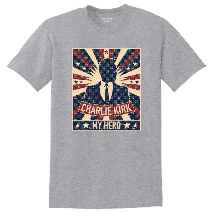 Charlie Kirk "My Hero" Patriotic T-Shirts - Sport Gray XXL image