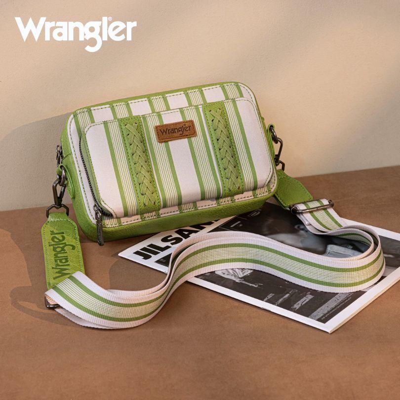 Wrangler Stripe Printed Crossbody Purse With Wallet Compartment - Green image