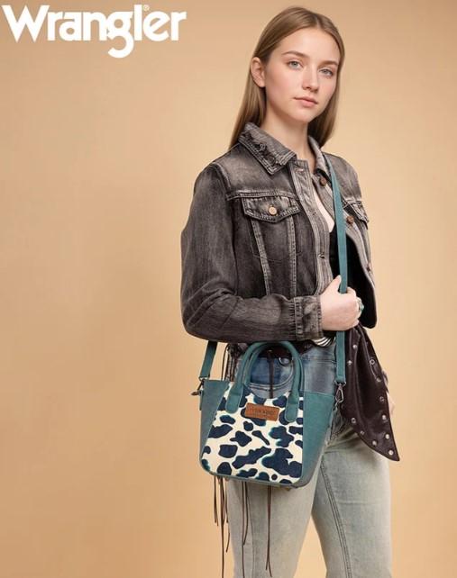Wrangler All-Over Cow Print Mini Tote Bag - Turquoise image