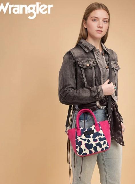 Wrangler All-Over Cow Print Mini Tote Bag - Hot Pink image