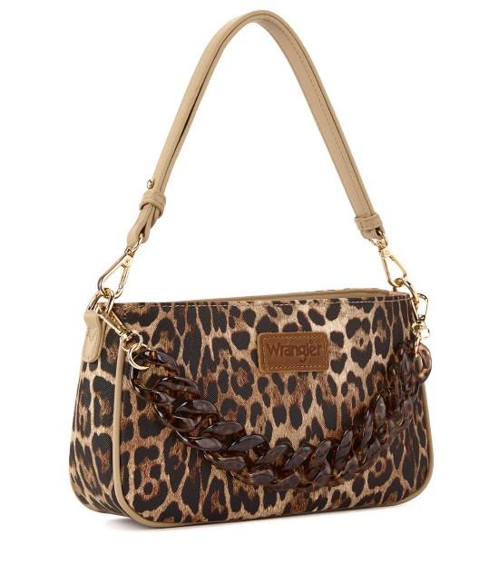 Wrangler Western Leopard Print Shoulder Bag with Chain Detail -Leopard image