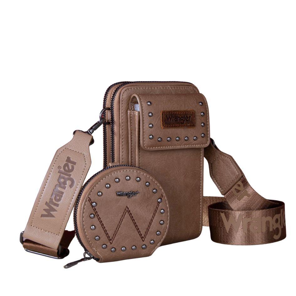 Wrangler Crossbody Cell Phone Purse 3 Zippered Compartment with Coin Pouch - Khaki image