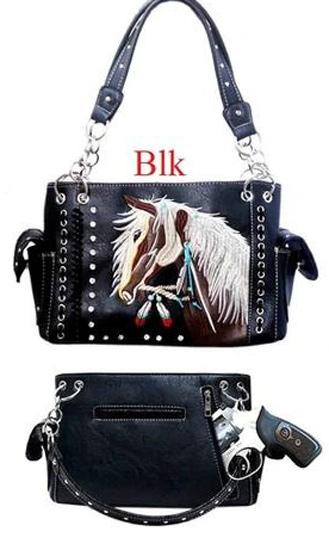 Western Horse Embroidery Concealed Carry Purse - Black image