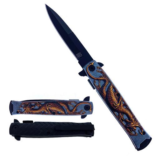 Spring-Assisted Knife With Yellow Dragon Handle image