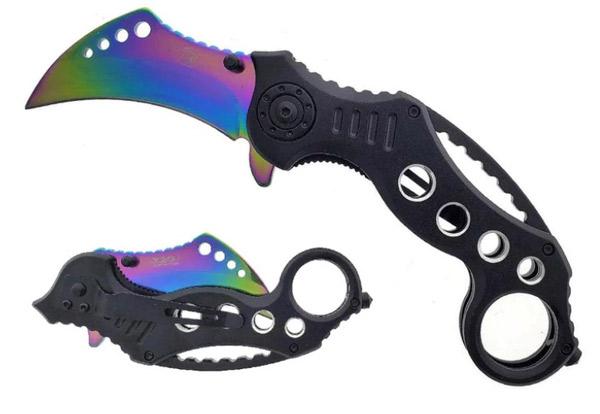 7.5'' Karambit Knife With Glass Breaker - Rainbow image