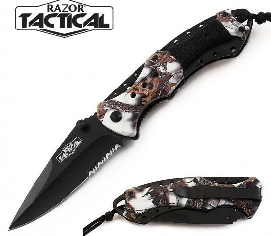 Spring-Assisted Knife With ABS Rope-Wrapped Handle - White Camo image